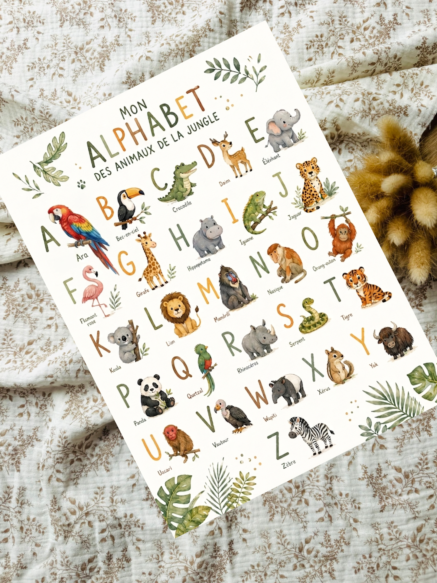 Affiche alphabet animaux de la jungle